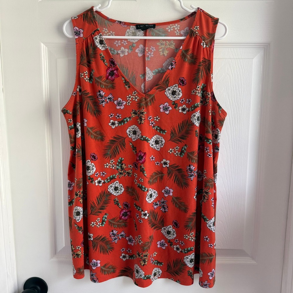 Lane Bryant Orange Tropical Floral Palm Sleeveless V-Neck Top Plus Size 14/16